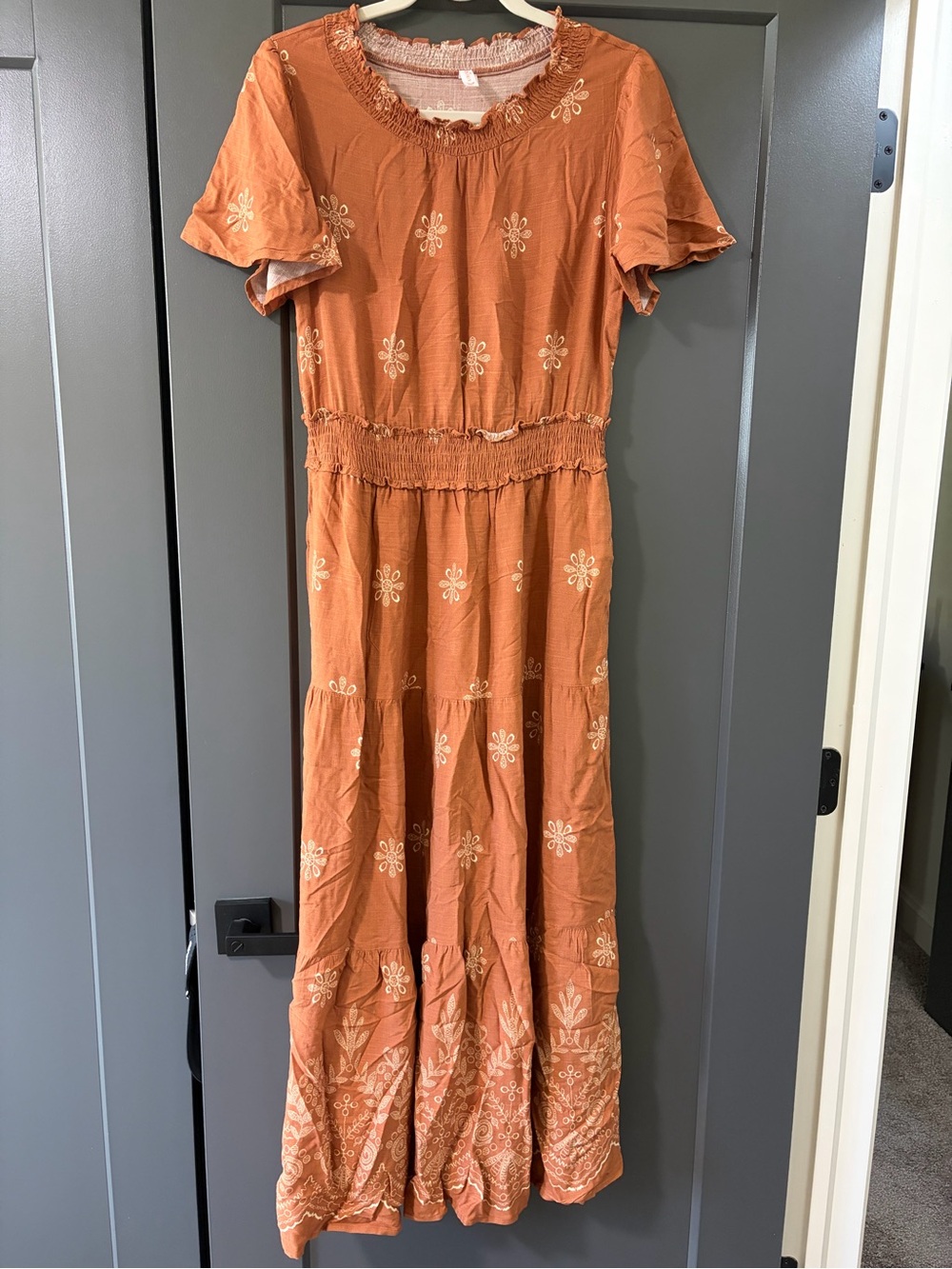 Kirundo - Rust Embroidered Tiered Boho Maxi Dress | Size M